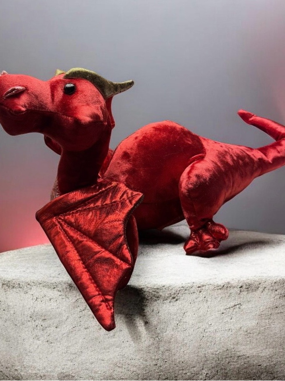 New~Douglas Cuddle Toys~Ruby Red Dragon~Plush Toy~Shiny Red Velour&Metallic Gold